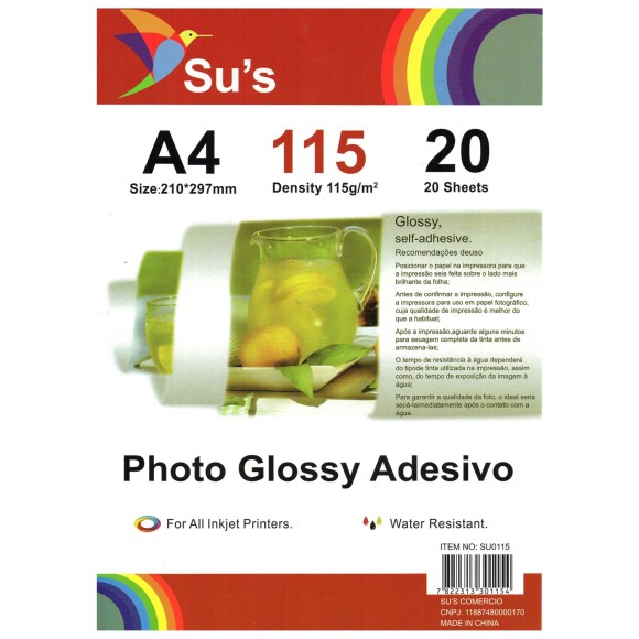 PAPEL GLOSSY A4 ADESIVADO 115G C/ 20 SUS