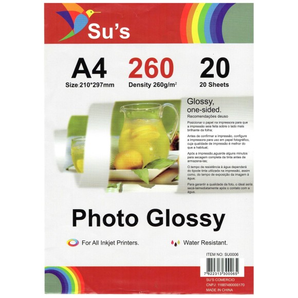 PAPEL GLOSSY A4 260G  C/20 SUS