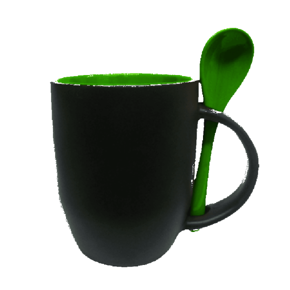 CANECA CER MAGICA C/COLHER FOSCA PRETA INT VERDE 325ML COD402